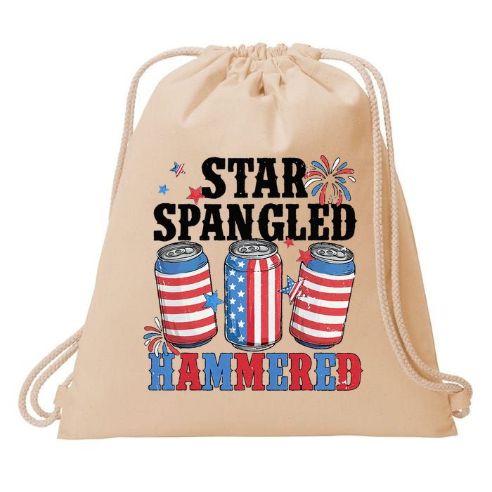 Funny Beer 4th Of July Tee Getting Star Spangled Hammered Drawstring Bag