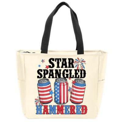 Funny Beer 4th Of July Tee Getting Star Spangled Hammered Zip Tote Bag