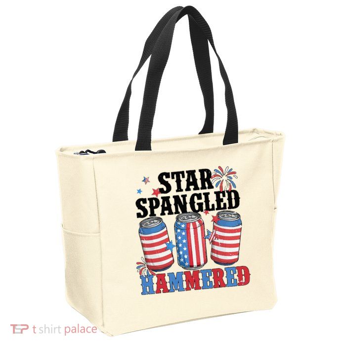 Funny Beer 4th Of July Tee Getting Star Spangled Hammered Zip Tote Bag