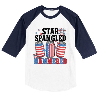 Funny Beer 4th Of July Tee Getting Star Spangled Hammered Baseball Sleeve Shirt