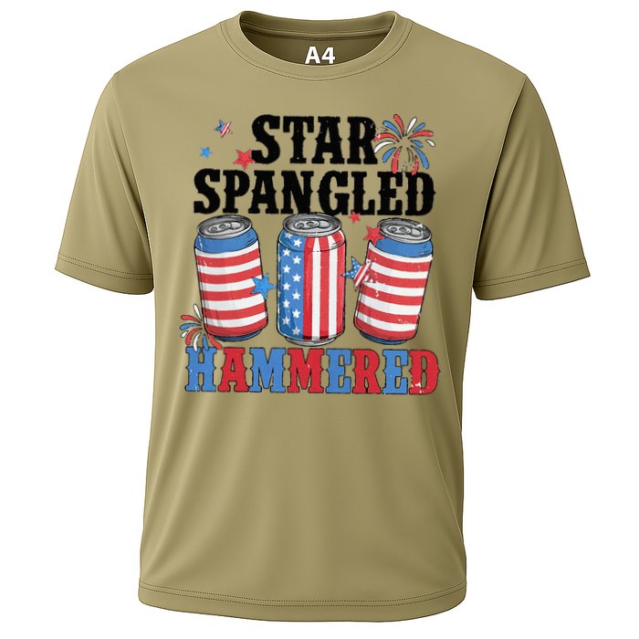 Funny Beer 4th Of July Tee Getting Star Spangled Hammered Performance Shirt