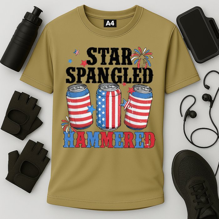 Funny Beer 4th Of July Tee Getting Star Spangled Hammered Performance Shirt