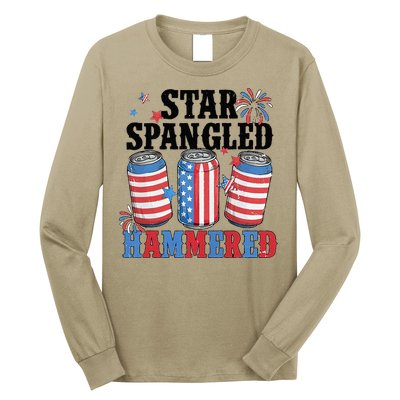 Funny Beer 4th Of July Tee Getting Star Spangled Hammered Long Sleeve Shirt