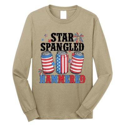 Funny Beer 4th Of July Tee Getting Star Spangled Hammered Long Sleeve Shirt