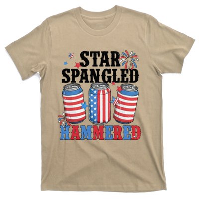 Funny Beer 4th Of July Tee Getting Star Spangled Hammered T-Shirt