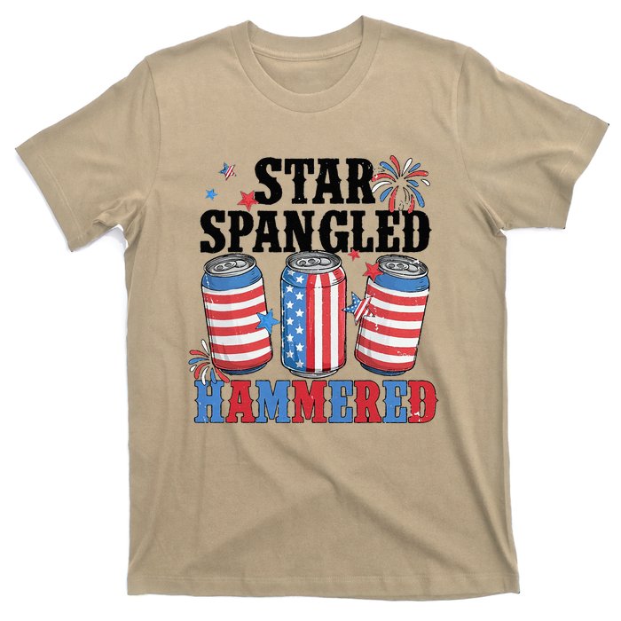 Funny Beer 4th Of July Tee Getting Star Spangled Hammered T-Shirt