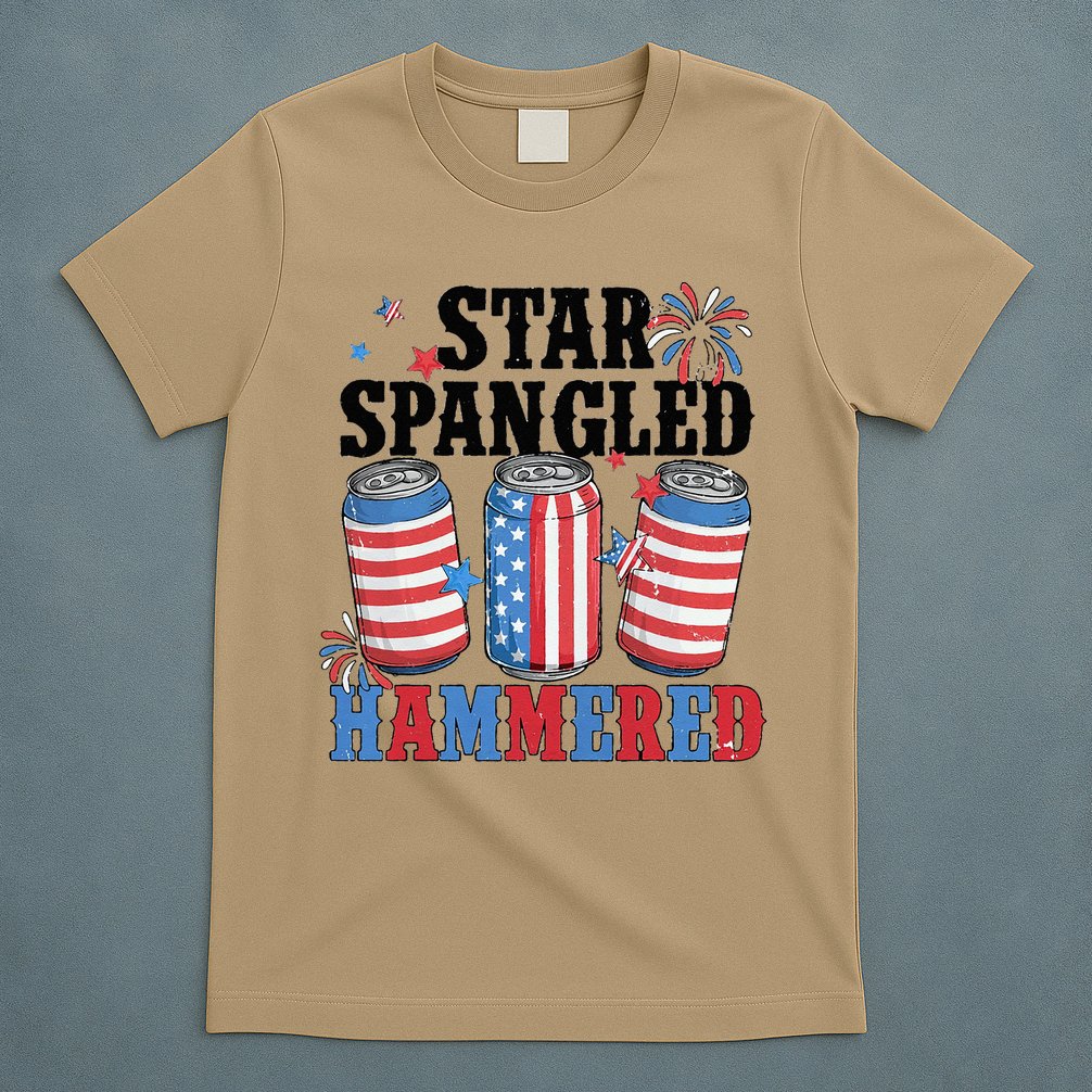 Funny Beer 4th Of July Tee Getting Star Spangled Hammered T-Shirt