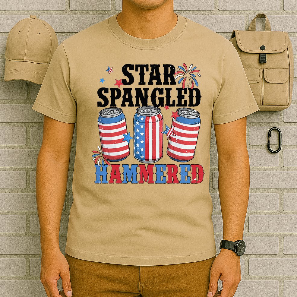 Funny Beer 4th Of July Tee Getting Star Spangled Hammered T-Shirt