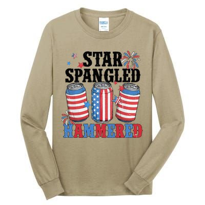 Funny Beer 4th Of July Tee Getting Star Spangled Hammered Tall Long Sleeve T-Shirt