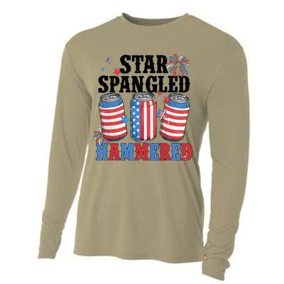Funny Beer 4th Of July Tee Getting Star Spangled Hammered Cooling Performance Long Sleeve Crew