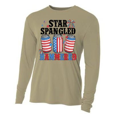 Funny Beer 4th Of July Tee Getting Star Spangled Hammered Cooling Performance Long Sleeve Crew