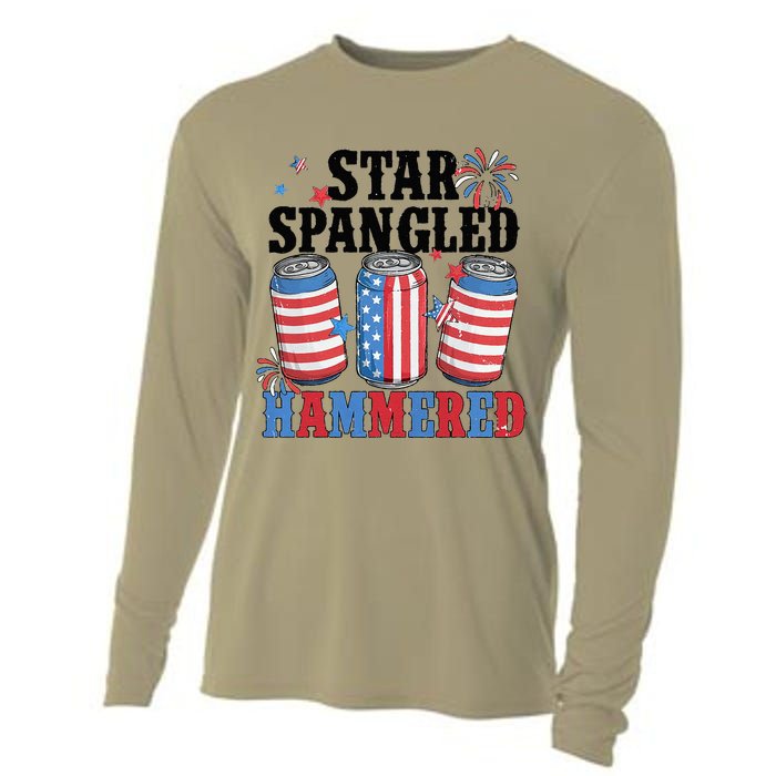 Funny Beer 4th Of July Tee Getting Star Spangled Hammered Cooling Performance Long Sleeve Crew