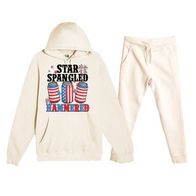 Funny Beer 4th Of July Tee Getting Star Spangled Hammered Premium Hooded Sweatsuit Set