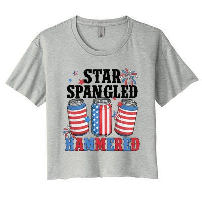 Funny Beer 4th Of July Tee Getting Star Spangled Hammered Women's Crop Top Tee