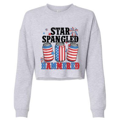 Funny Beer 4th Of July Tee Getting Star Spangled Hammered Cropped Pullover Crew