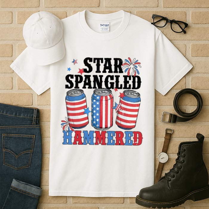 Funny Beer 4th Of July Tee Getting Star Spangled Hammered Tall T-Shirt