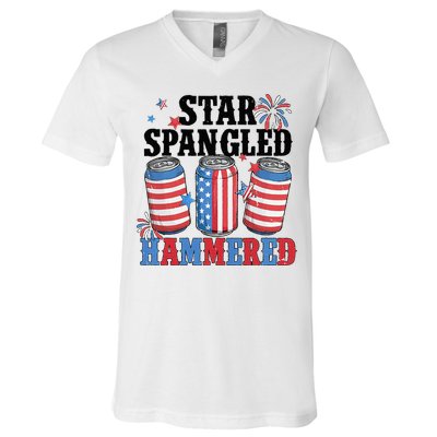Funny Beer 4th Of July Tee Getting Star Spangled Hammered V-Neck T-Shirt