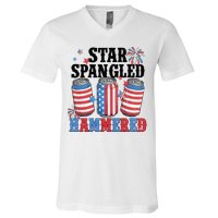 Funny Beer 4th Of July Tee Getting Star Spangled Hammered V-Neck T-Shirt