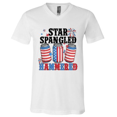 Funny Beer 4th Of July Tee Getting Star Spangled Hammered V-Neck T-Shirt