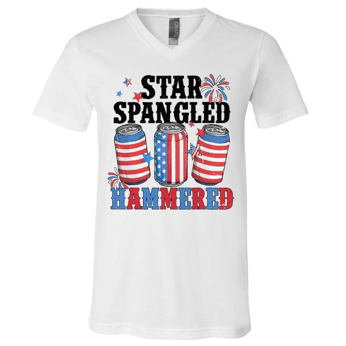 Funny Beer 4th Of July Tee Getting Star Spangled Hammered V-Neck T-Shirt