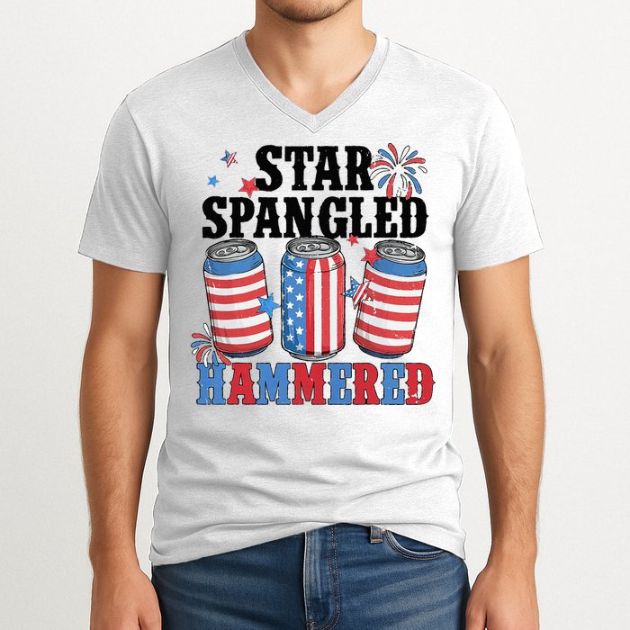 Funny Beer 4th Of July Tee Getting Star Spangled Hammered V-Neck T-Shirt