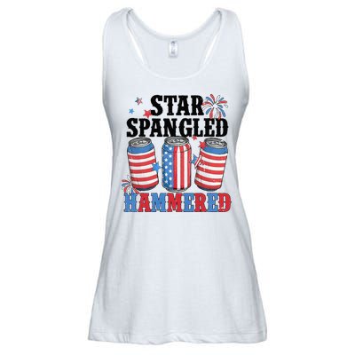 Funny Beer 4th Of July Tee Getting Star Spangled Hammered Ladies Essential Flowy Tank