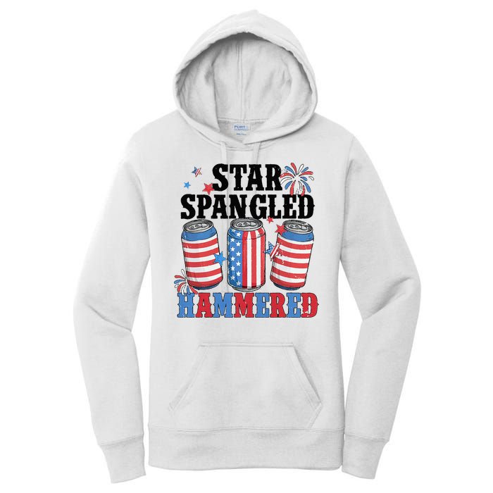 Funny Beer 4th Of July Tee Getting Star Spangled Hammered Women's Pullover Hoodie