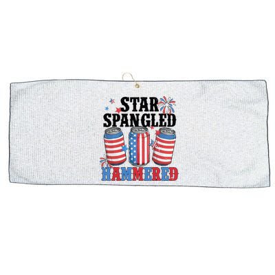 Funny Beer 4th Of July Tee Getting Star Spangled Hammered Large Microfiber Waffle Golf Towel