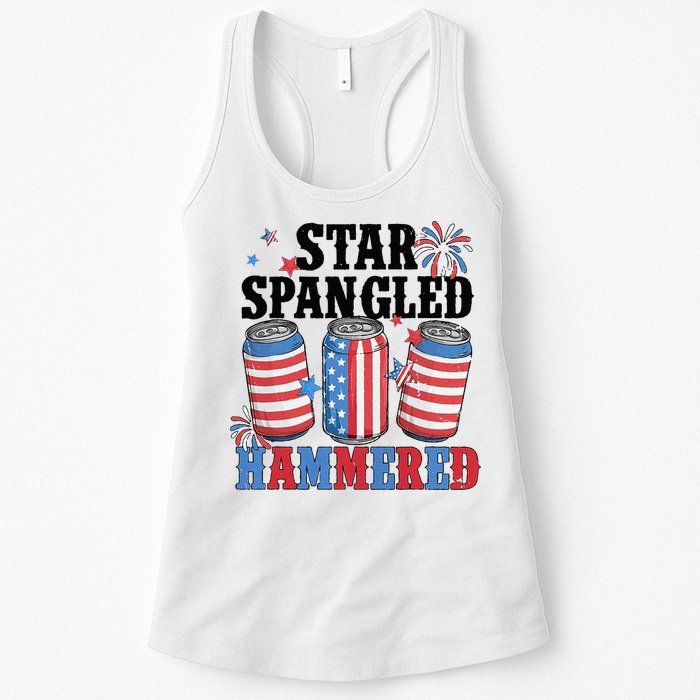 Funny Beer 4th Of July Tee Getting Star Spangled Hammered Womens Tank Top
