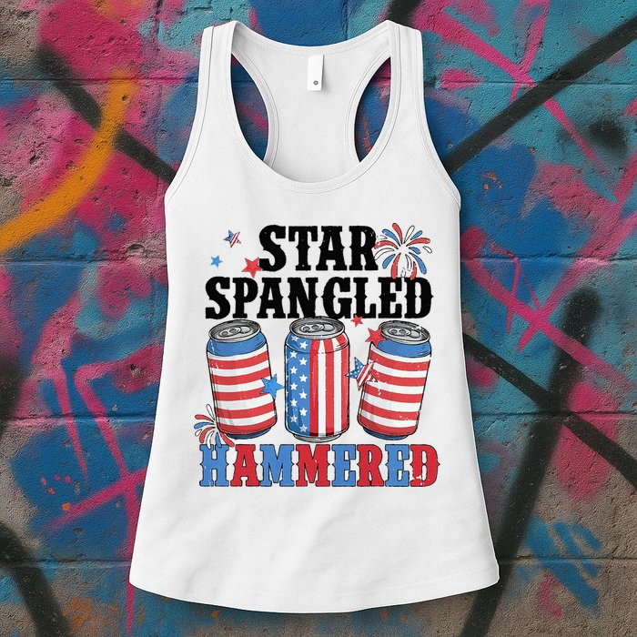 Funny Beer 4th Of July Tee Getting Star Spangled Hammered Womens Tank Top
