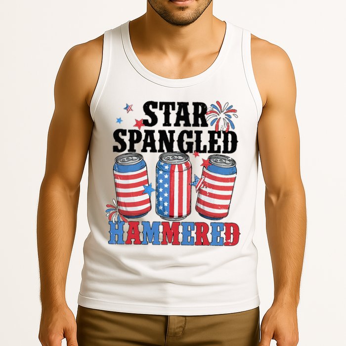 Funny Beer 4th Of July Tee Getting Star Spangled Hammered Tank Top