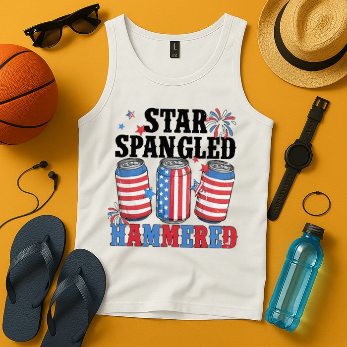 Funny Beer 4th Of July Tee Getting Star Spangled Hammered Tank Top