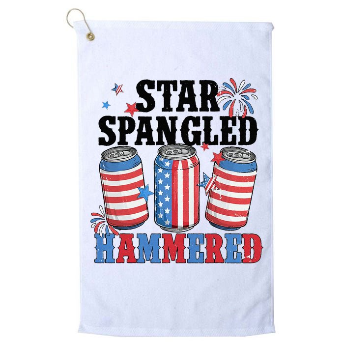 Funny Beer 4th Of July Tee Getting Star Spangled Hammered Golf Towel