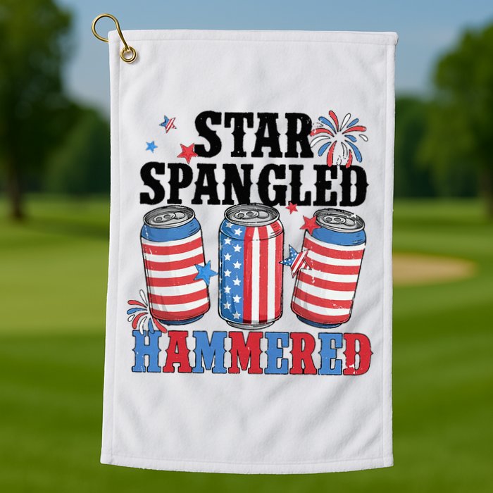 Funny Beer 4th Of July Tee Getting Star Spangled Hammered Golf Towel