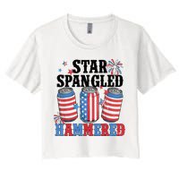 Funny Beer 4th Of July Tee Getting Star Spangled Hammered Crop Top