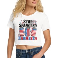 Funny Beer 4th Of July Tee Getting Star Spangled Hammered Crop Top