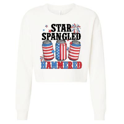 Funny Beer 4th Of July Tee Getting Star Spangled Hammered Cropped Pullover Crew