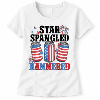 Funny Beer 4th Of July Tee Getting Star Spangled Hammered Womens T-Shirt