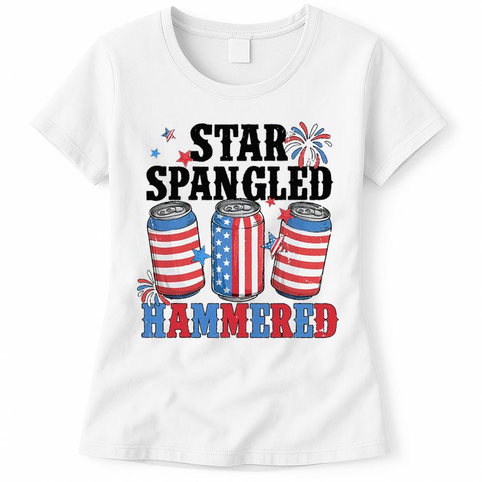 Funny Beer 4th Of July Tee Getting Star Spangled Hammered Womens T-Shirt