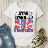 Funny Beer 4th Of July Tee Getting Star Spangled Hammered Womens T-Shirt