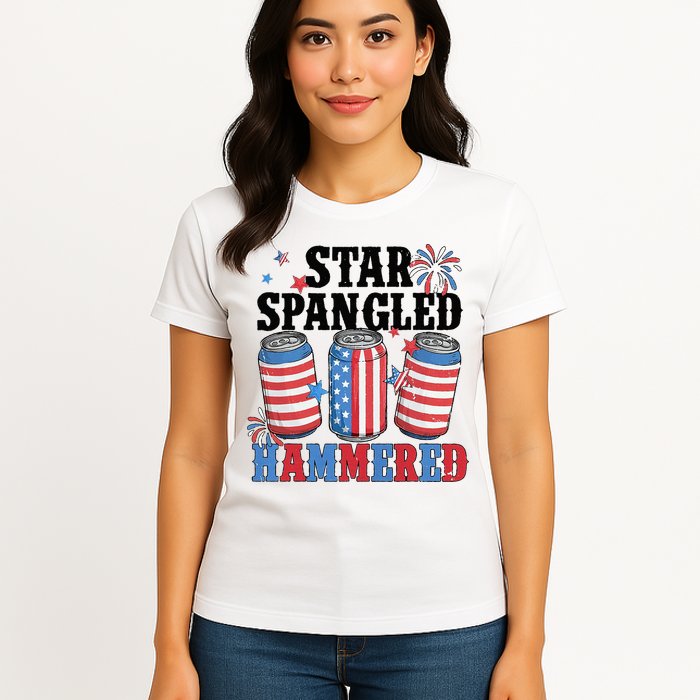 Funny Beer 4th Of July Tee Getting Star Spangled Hammered Womens T-Shirt