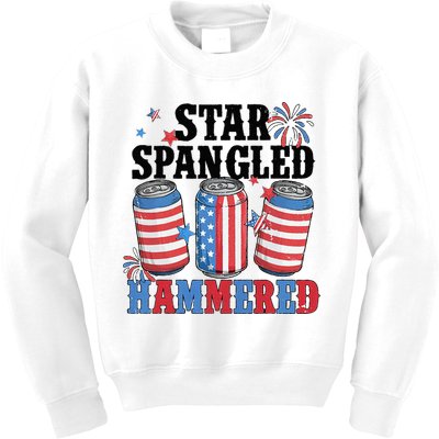 Funny Beer 4th Of July Tee Getting Star Spangled Hammered Kids Sweatshirt