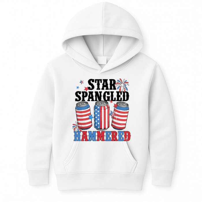 Funny Beer 4th Of July Tee Getting Star Spangled Hammered Kids Hoodie