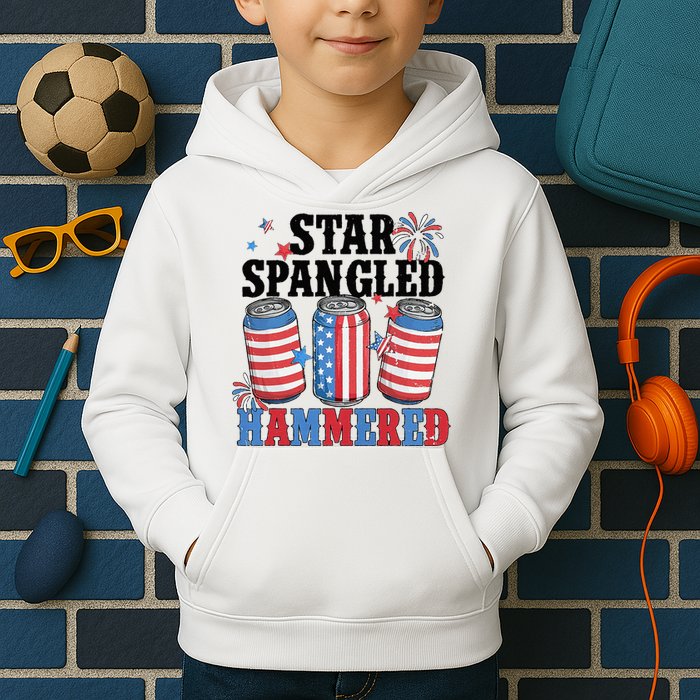 Funny Beer 4th Of July Tee Getting Star Spangled Hammered Kids Hoodie