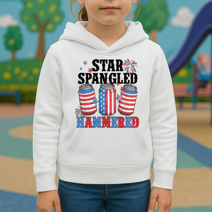 Funny Beer 4th Of July Tee Getting Star Spangled Hammered Kids Hoodie