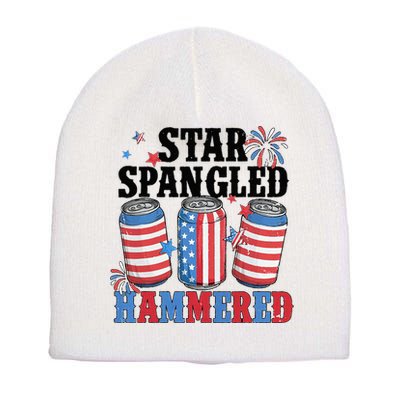 Funny Beer 4th Of July Tee Getting Star Spangled Hammered Short Acrylic Beanie
