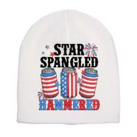 Funny Beer 4th Of July Tee Getting Star Spangled Hammered Short Acrylic Beanie