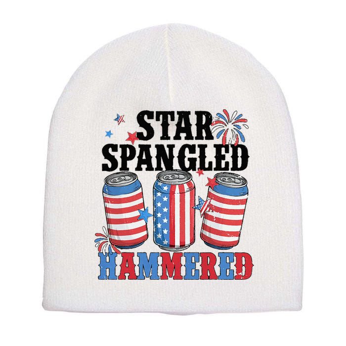 Funny Beer 4th Of July Tee Getting Star Spangled Hammered Short Acrylic Beanie