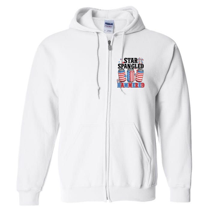 Funny Beer 4th Of July Tee Getting Star Spangled Hammered Full Zip Hoodie