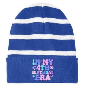 Four Bday 4 Year Old Striped Beanie with Solid Band